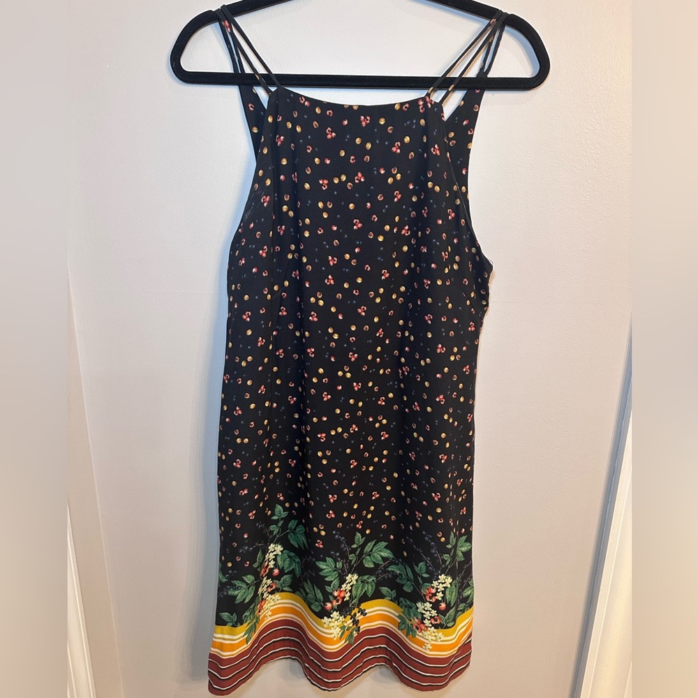 FARM Rio peach print mini dress with back button detail